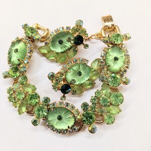 Vintage Pillow Case Stone Juliana Brooch Earrings Set